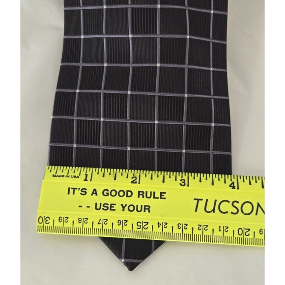 Ziggurat 100% Silk Window Pane Print Necktie Suiting Men In Black Classic - Picture 3 of 3